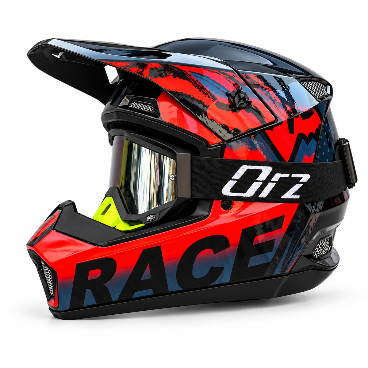 Capacete Cross + Óculos com lente espelhada