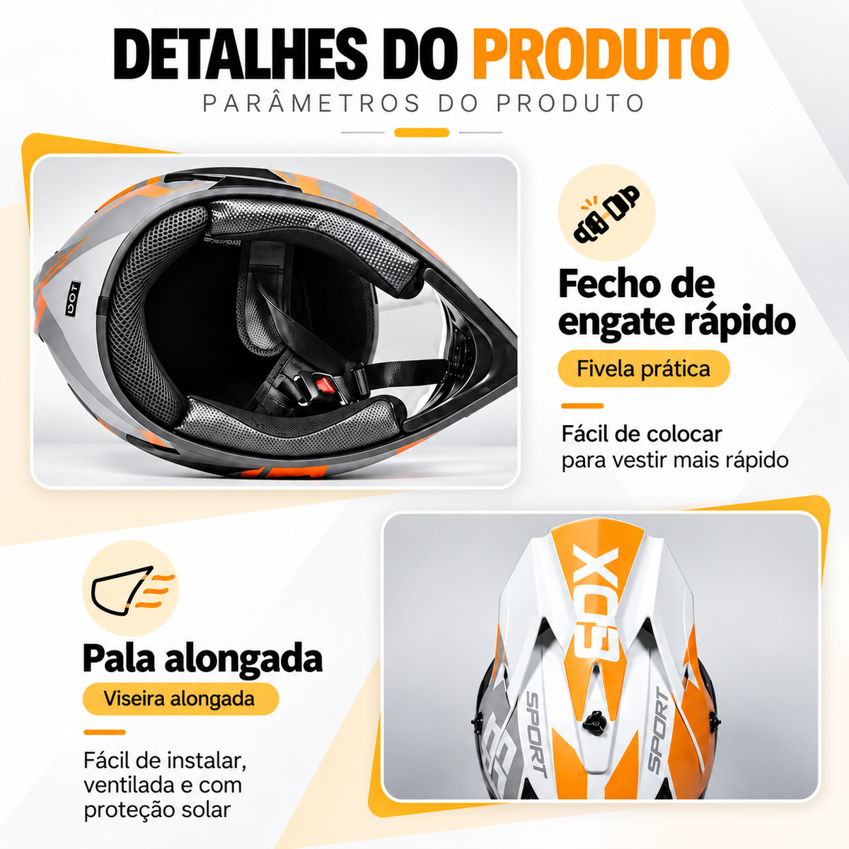 Capacete Cross + Óculos com lente espelhada